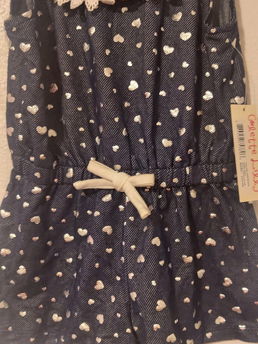 Navy Heart Print Ruffled Romper - Picture 3 of 5
